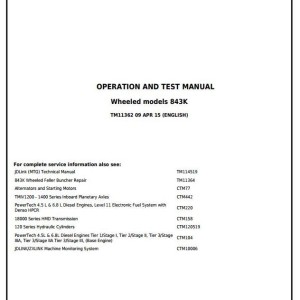 John Deere 843K Wheeled Feller Buncher Diagnostic Operation Test Manual TM11362