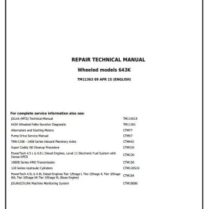 John Deere 643K Wheeled Feller Buncher Repair Technical Manual TM11363
