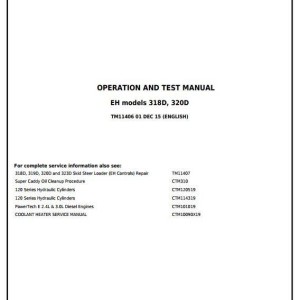John Deere 318D 320D Skid Steer Loader Operation Test Manual TM11406