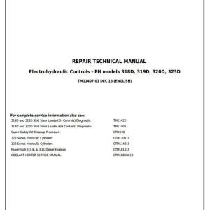 John Deere 318D 319D 320D 323D Skid Steer Loader Repair Technical Manual TM11407