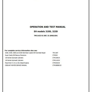 John Deere 319D 323D Skid Steer Loader Diagnostic Operation Test Manual TM11422