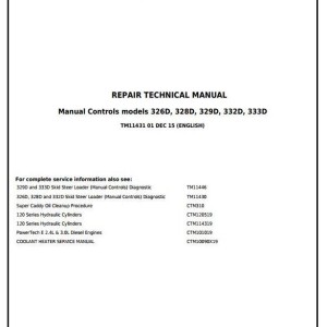 John Deere 326D 328D 329D 332D 333D Skid Steer Loader Repair Technical Manual TM11431