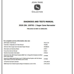 John Deere 3520 Sugar Cane Harvester Diagnosis Test Manual TM114419