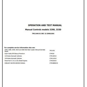 John Deere 329D 333D Skid Steer Loader Diagnostic Operation Test Manual TM11446
