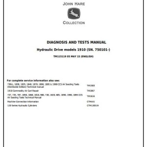John Deere 1910 Hydraulic drive Tow-Between Commodity Air Carts Diagnosis Test Manual TM115119