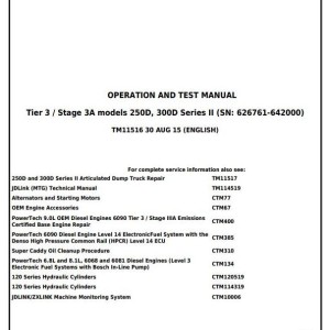 John Deere 250D 300D Series II Articulated Dump Truck Diagnostic Operation Test Manual TM11516