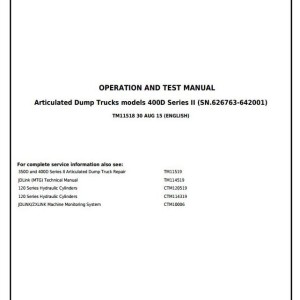 John Deere 350D 400D Series II Articulated Dump Truck Operation Test Manual TM11518