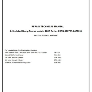 John Deere 350D 400D Series II Articulated Dump Truck Repair Technical Manual TM11519
