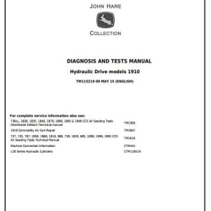 John Deere 1910 Hydraulic Drive Tow Behind Commodity Air Cart Diagnostic Test Manual TM115219
