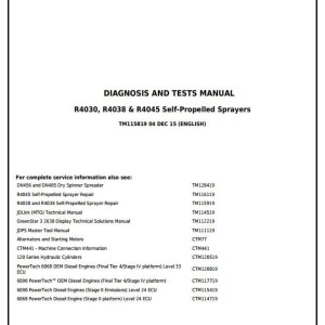 John Deere R4030 R4038 R4045 Self-Propelled Sprayer Diagnostic Test Manual TM115819