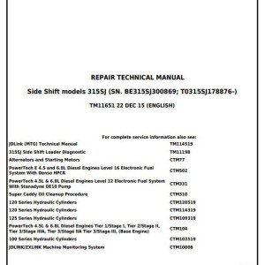 John Deere 315SJ Side Shift Loader Repair Technical Manual TM11651