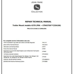 John Deere 437D Knuckleboom Trailer Mount Log Loader Repair Technical Manual TM11719