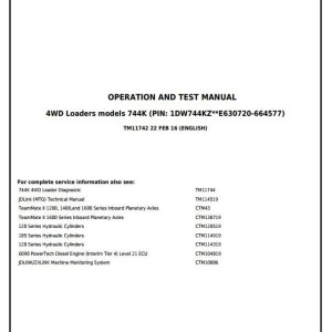 John Deere 744K 4WD Loader Diagnostic Operation Test Manual TM11742