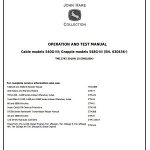 John Deere 540G-III 548G-III Skidder Diagnostic Operation Test Manual TM11793