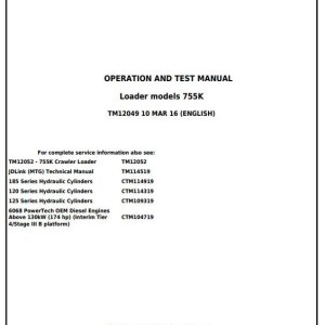 John Deere 755K Crawler Loader Diagnostic Operation Test Manual TM12049