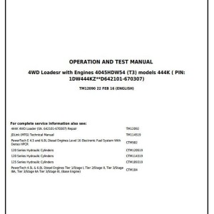 John Deere 444K 4WD Loader Diagnostic Operation Test Manual TM12090