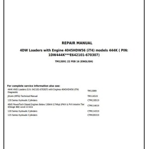 John Deere 444K 4WD Loader Repair Manual TM12091