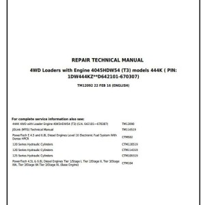 John Deere 444K 4WD Loader Repair Technical Manual TM12092