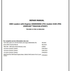 John Deere 4WD Loader 524K Repair Manual TM12095