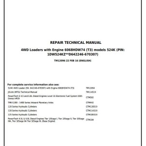 John Deere 524K 4WD Loader Repair Technical Manual TM12096