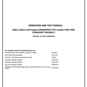 John Deere 544K 4WD Loader Operation Test Manual TM12097