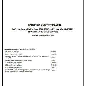 John Deere 544K 4WD Loader Operation Test Manual TM12098