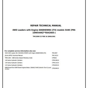 John Deere 544K 4WD Loader Repair Technical Manual TM12099