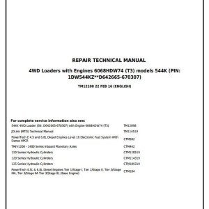 John Deere 544K 4WD Loader Repair Technical Manual TM12100