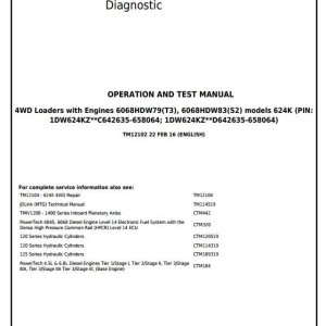 John Deere 624K 4WD Loader Diagnostic Operation Test Manual TM12102
