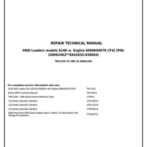 John Deere 624K 4WD Loader Repair Technical Manual TM12103