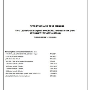 John Deere 644K 4WD Loader Operation Test Manual TM12105
