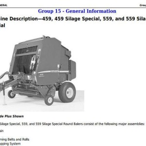 John Deere 459s 559s Silage Special 459 559 Round Balers Technical Manual TM121119