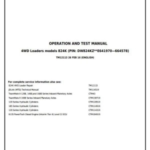 John Deere 824K 4WD Loader Diagnostic Operation Test Manual TM12113