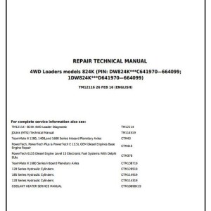 John Deere 824K 4WD Loader Repair Technical Manual TM12116