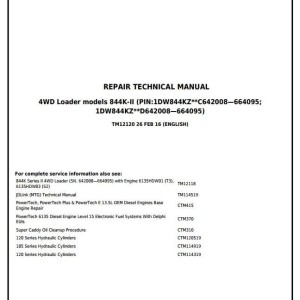 John Deere 844K Series II 4WD Loader Repair Technical Manual TM12120