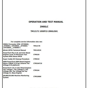 John Deere 290GLC Excavator Diagnostic Operation Test Manual TM12172