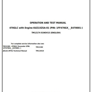 John Deere 470GLC Excavator Diagnostic Operation Test Manual TM12174