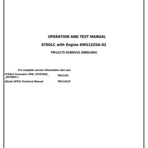 John Deere 670GLC Excavator Diagnostic Operation Test Manual TM12175