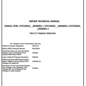 John Deere 250GLC Excavator Repair Technical Manual TM12177