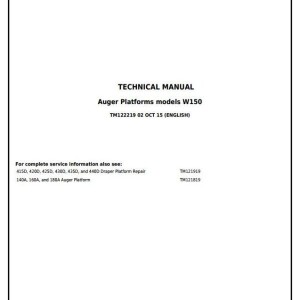John Deere W150 Self-Propelled Windrower Diagnostic Repair Technical Manual TM122219