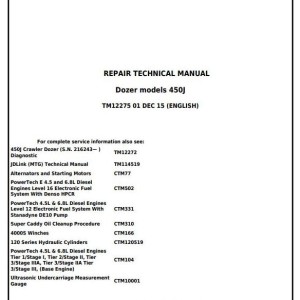 John Deere 450J Crawler Dozer Repair Technical Manual TM12275