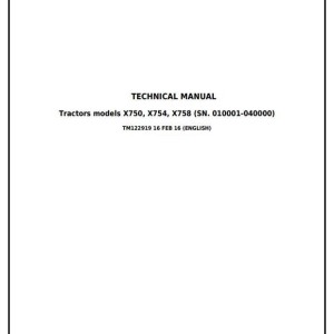 John Deere X750 X754 X758 Tractor Diagnostic Repair Technical Manual TM122919