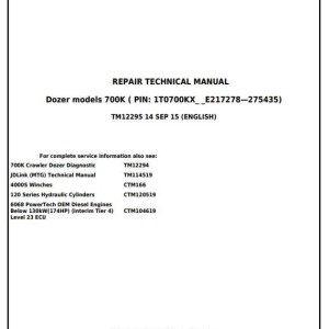 John Deere 700K Crawler Dozer Repair Technical Manual TM12295
