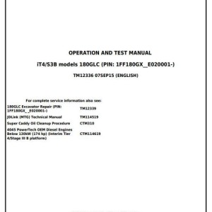 John Deere 180GLC Excavator Operation Test Manual TM12336