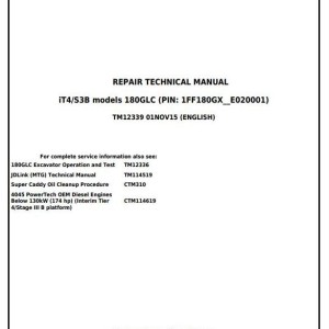 John Deere 180GLC Excavator Repair Technical Manual TM12339