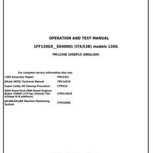 John Deere 130G Excavator Operation Test Manual TM12348