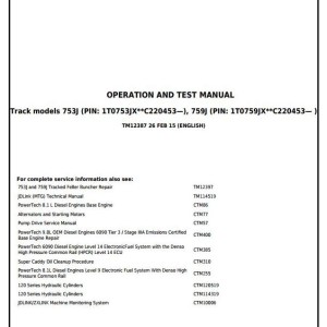John Deere 753J 759J Tracked Harvester Diagnostic Operation Test Manual TM12387