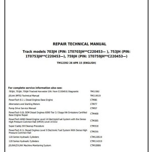 John Deere 703JH 753JH 759JH Tracked Harvester Repair Technical Manual TM12392