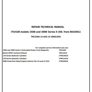 John Deere 250D 300D Series II Articulated Dump Truck Repair Technical Manual TM12404