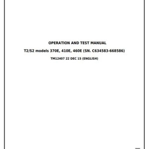 John Deere 370E 410E 460E Articulated Dump Truck Diagnostic Operation Test Manual TM12407